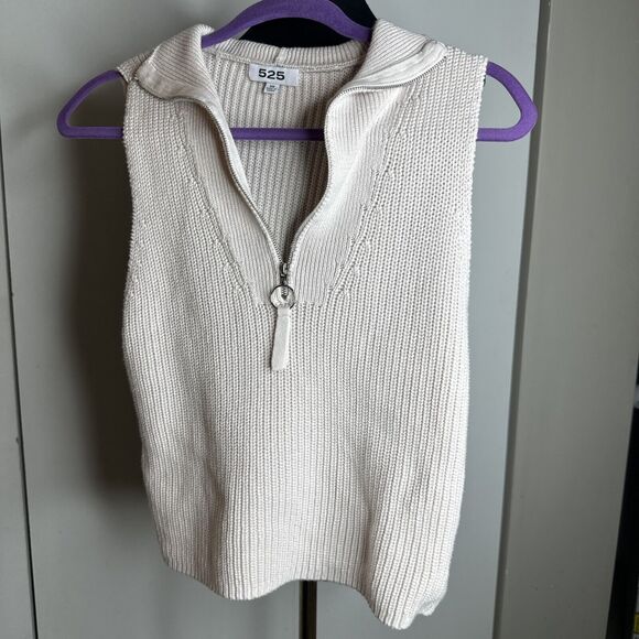 525 Sweater Zip Mock Neck Tank Top Womens Sz XS Cotton Knit Neutral Minimalist - Picture 8 of 8